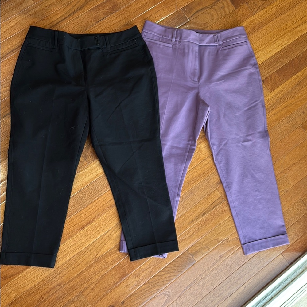 Pair of White House Black Market Black and Purple The Slim Cropped Pants - Picture 2 of 15